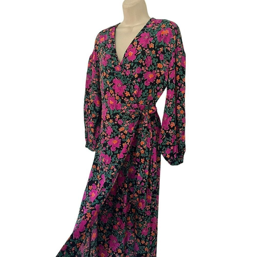 TopShop Women's Sz 2 Floral Print Wrap Dress in Pink & Green Cottagecore Midi - Picture 4 of 9